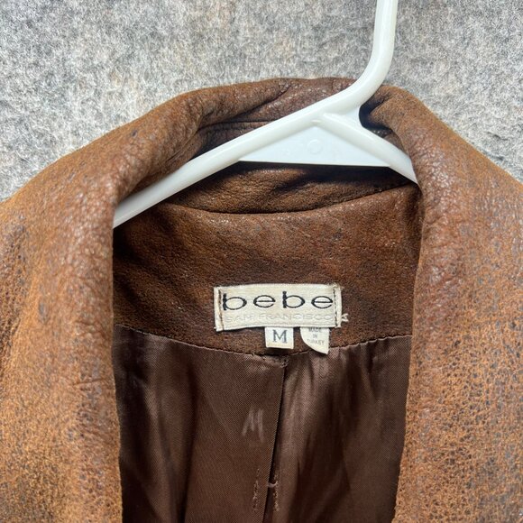 Vintage Bebe Leather Jacket Womens Medium Brown Blazer San Francisco 90s - Picture 7 of 11